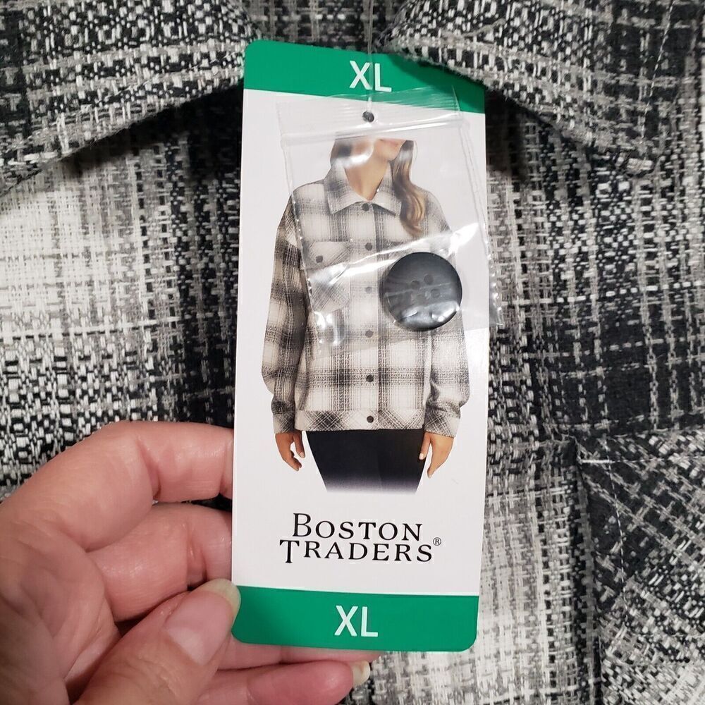 Boston Traders Shirt‎ Jacket Women's Size XL Plaid Gray Button Up NEW - Picture 5 of 11